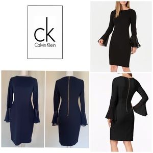 Calvin Klein Black bell chiffon sleeve gold zip 6P